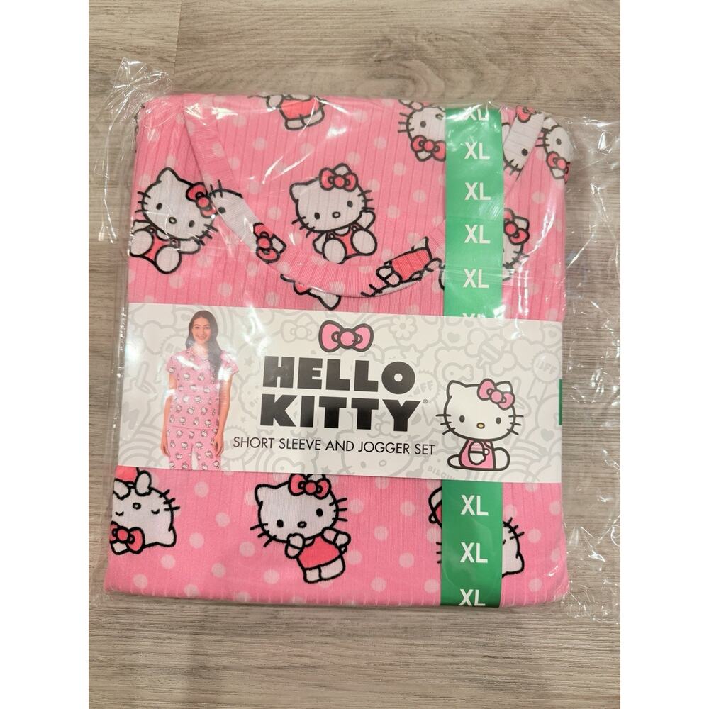 Hello Kitty Women's XL Pink 2-Piece Pajama Set Short Sleeve Jogger NWT